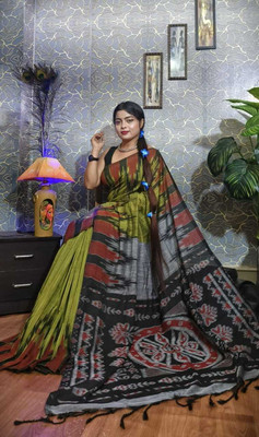 BiswasTextiles Self Design Handloom Cotton Blend Saree(Purple)