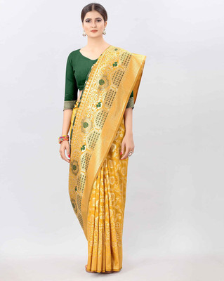 rb enterprise Woven, Solid/Plain Banarasi Jute Silk Saree(Yellow)