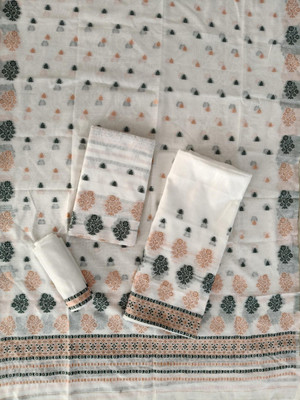 siyaramfabrics Geometric Print, Woven Mekhela Chador Pure Silk Saree(White)