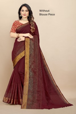 Dori Striped Bollywood Cotton Blend Saree(Maroon)