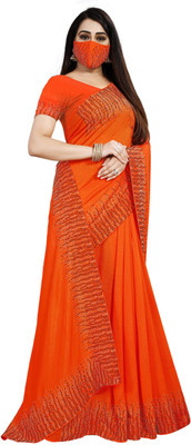 pUNYATHA CREATION Embroidered Chanderi Silk Blend Saree(Orange)