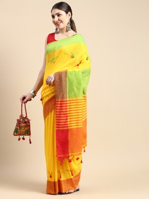 Desh Bidesh Woven Handloom Cotton Blend, Pure Cotton Saree(Multicolor)