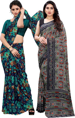 Priyashi Printed Daily Wear Georgette Saree(Pack of 2, Dark Blue)