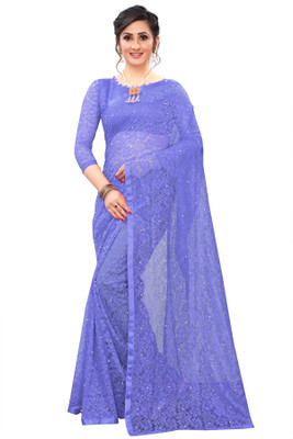 Croza Self Design Bollywood Net Saree(Blue)