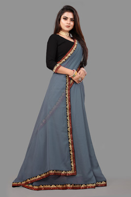 Aai shree khodiyar Solid/Plain Daily Wear Georgette Saree(Grey)