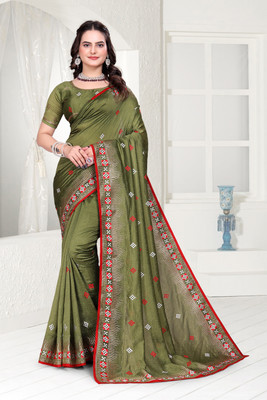 Radheradhey Embroidered Bollywood Silk Blend Saree(Light Green)