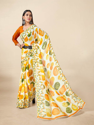 TTH Printed, Polka Print Bollywood Georgette Saree(Yellow)
