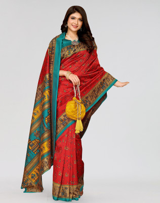 Nirvaan Printed Mysore Art Silk Saree(Red)