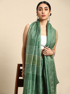 Taavi Self Design Bollywood Silk Blend Saree(Green)