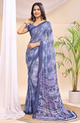 Leelavati Printed Bollywood Chiffon Saree(Grey)