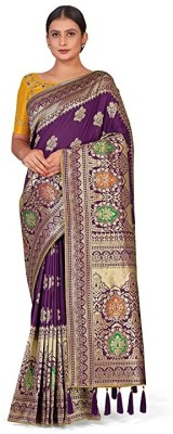 RIVAAN ENTERPRISE Self Design Banarasi Silk Blend Saree(Purple)