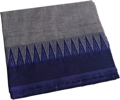 PME Woven Chettinadu Pure Cotton Saree(Grey, Dark Blue)