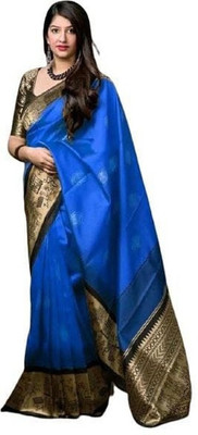 JATADHAR FAB Woven Kanjivaram Jacquard Saree(Blue)