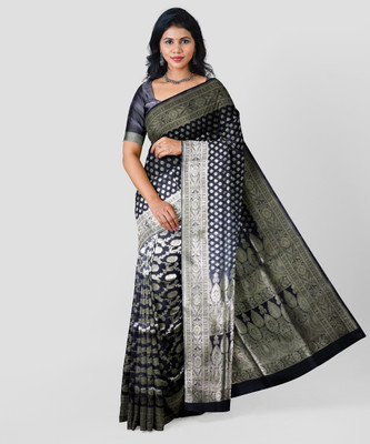 ANUDHYA FASHION Self Design, Woven Banarasi Pure Silk Saree(Black)