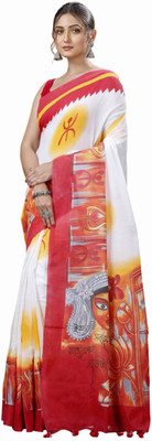 zyrah Graphic Print Saree with Attached Blouse Cotton Blend Saree(Red)