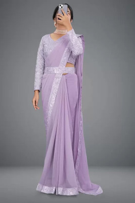 HumanBrights Solid/Plain Bollywood Chiffon, Georgette Saree(Purple)