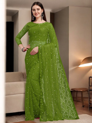 Nexafashion Self Design Bollywood Brasso Saree(Green)