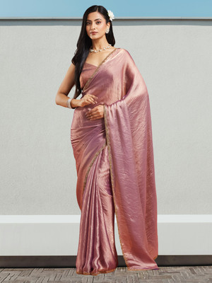 Croza Solid/Plain, Embellished Bollywood Silk Blend Saree(Purple)