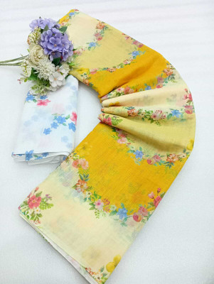 Gajal Self Design Bollywood Linen Saree(Pack of 2, Yellow)