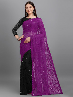 LOROFY Self Design Bollywood Net Saree(Black)