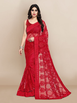 vairagee Embroidered Bollywood Net Saree(Red)