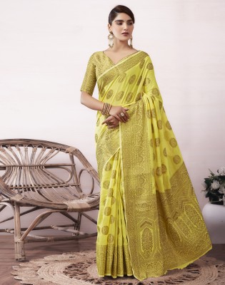 Divastri Woven, Self Design Banarasi Cotton Silk, Jacquard Saree(Yellow, Gold)