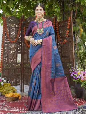 ANOUK Woven Kanjivaram Art Silk Saree(Blue)