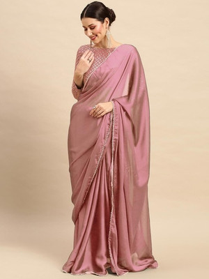 LEGCAYETHNIC Solid/Plain Bollywood Silk Blend Saree(Pink)