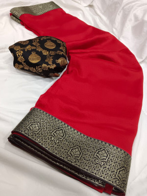 Sareez House Solid/Plain Bollywood Georgette Saree(Red)