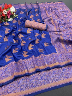 Pionex Woven Banarasi Jacquard, Pure Silk Saree(Dark Blue)