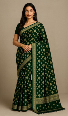 HozzGarments Floral Print Saree with Attached Blouse Georgette Saree(Maroon, Dark Green, Mustard)