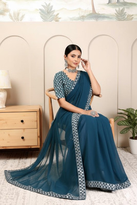 Rajvi Enterprise Embellished Bollywood Georgette Saree(Light Blue)