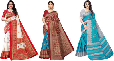 YASHIKA Printed Bhagalpuri Art Silk Saree(Pack of 3, Red, Blue, Grey)