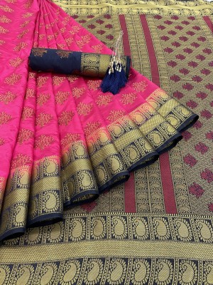 SSP TEX Woven Kanjivaram Silk Blend, Art Silk Saree(Pink, Purple)