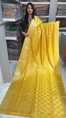 MOHEY DESI Woven, Self Design Banarasi Dupion Silk Saree(Yellow)