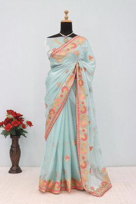 Radheradhey Embroidered Bollywood Jimmy choo Saree(Light Blue)