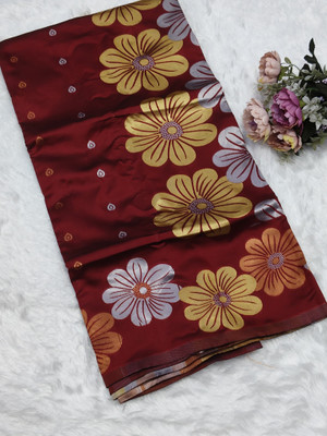 Ruhabs Floral Print Kanjivaram Silk Blend Saree(Maroon)