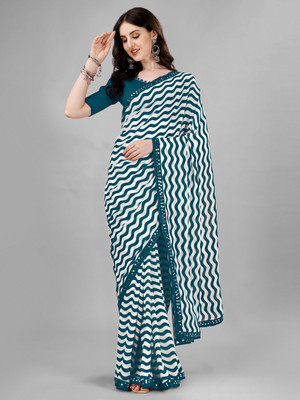 LIMTD Color Block Bollywood Georgette, Chiffon Saree(Dark Blue)