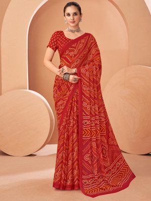 Sareemall Printed Bandhani Chiffon Saree(Red)
