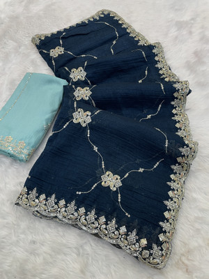 Vastramsarees Embroidered Bollywood Jimmy choo Saree(Dark Blue)
