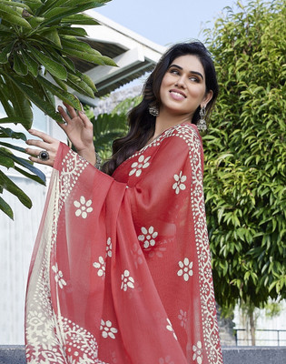 ROOP SUNDARI SAREES Printed Bhagalpuri Chiffon Saree(Multicolor)