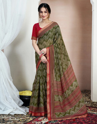 Samah Printed, Embellished Daily Wear Chiffon, Georgette Saree(Red, Green)