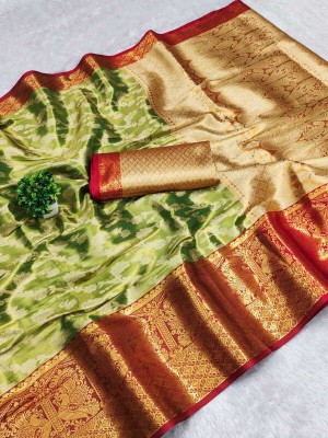 Jhilmil Fashion Floral Print Kanjivaram Jacquard Saree(Green)