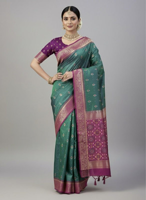 VIDRA Self Design Bollywood Pure Silk Saree(Green)