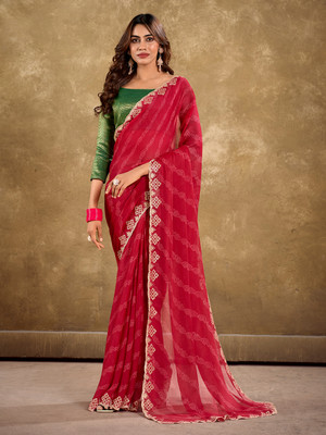 Tasrika Printed Bollywood Chiffon Saree(Red)
