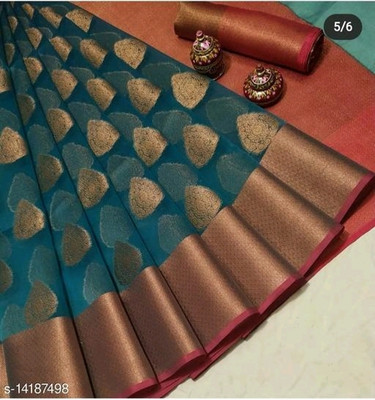 MT textiles Woven Banarasi Organza Saree(Light Green)