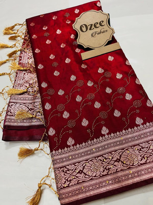 Asfiya collection Woven Banarasi Satin Saree(Brown, Maroon)