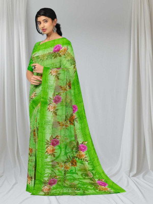 Classy Foriever Printed Daily Wear Cotton Blend Saree(Light Green)
