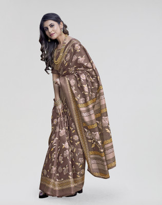 Nirvaan Printed Bollywood Art Silk Saree(Brown)