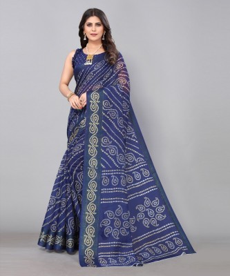 YOSHA TRENDZ Printed Bollywood Linen Saree(Dark Blue)